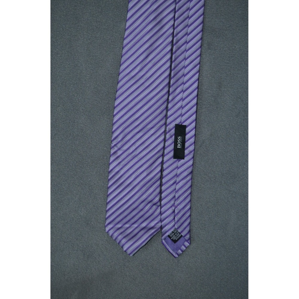 Hugo Boss Men's Purple Striped Silk Neck Tie Made In Italy